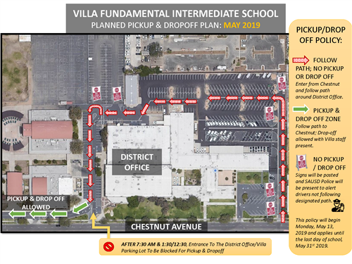 Villa drop off and pick up traffic pattern